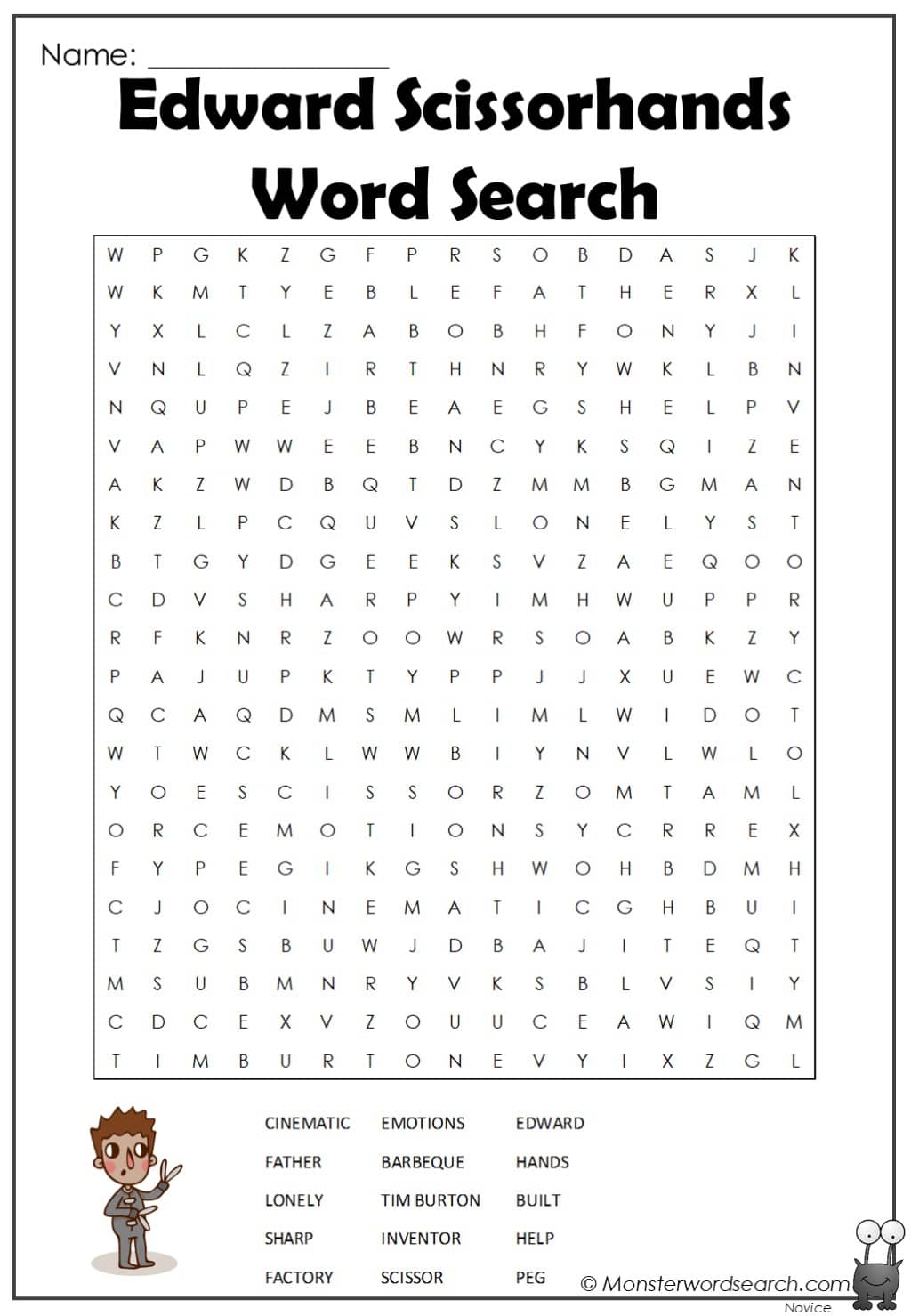 Edward Scissorhands Word Search Monster Word Search