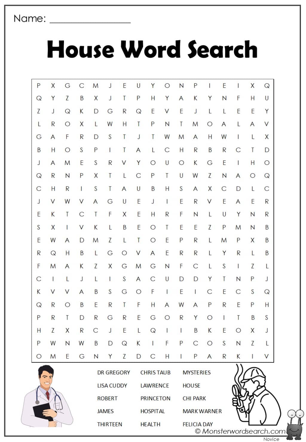 house word search - Monster Word Search