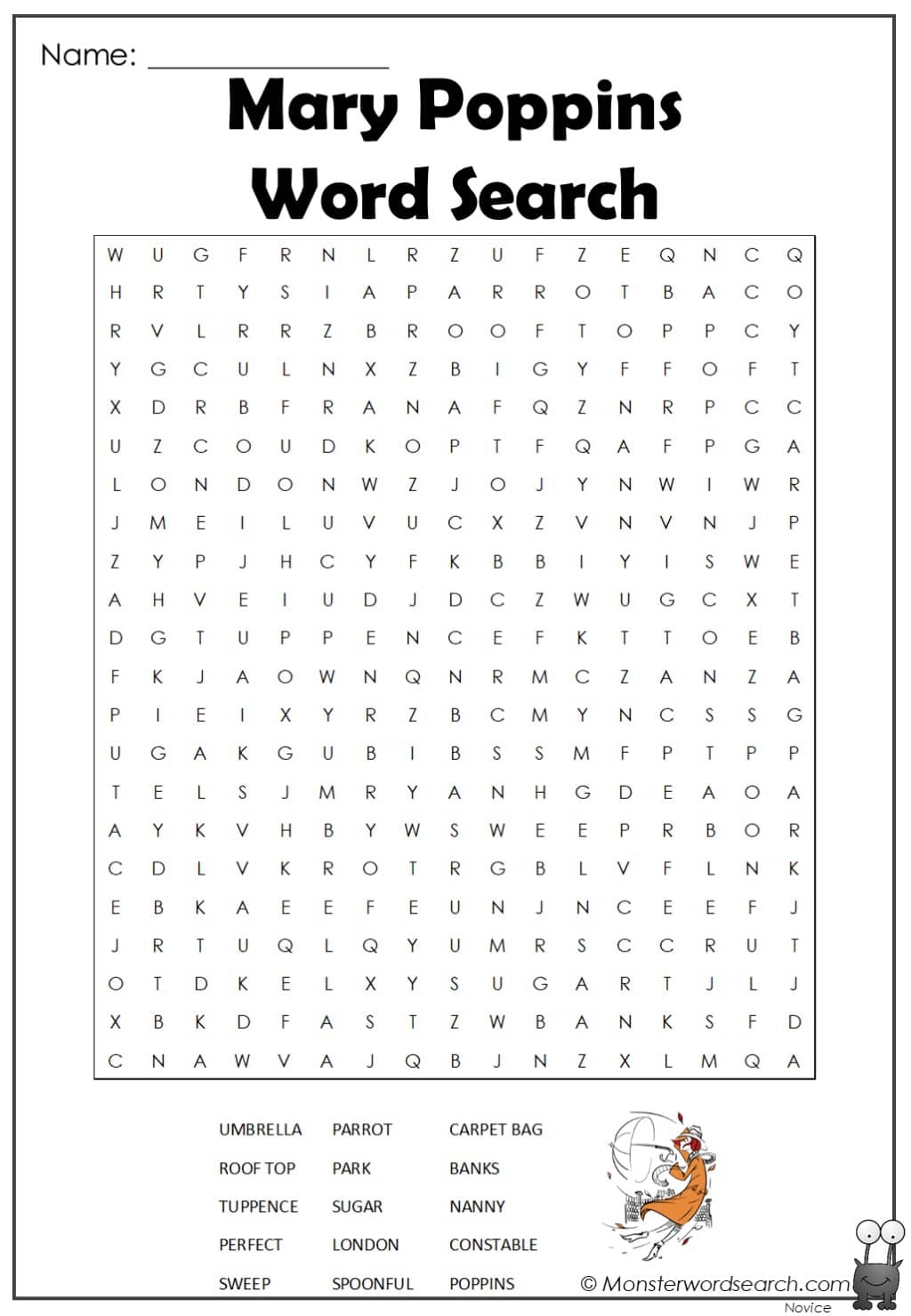 mary poppins word search - Monster Word Search