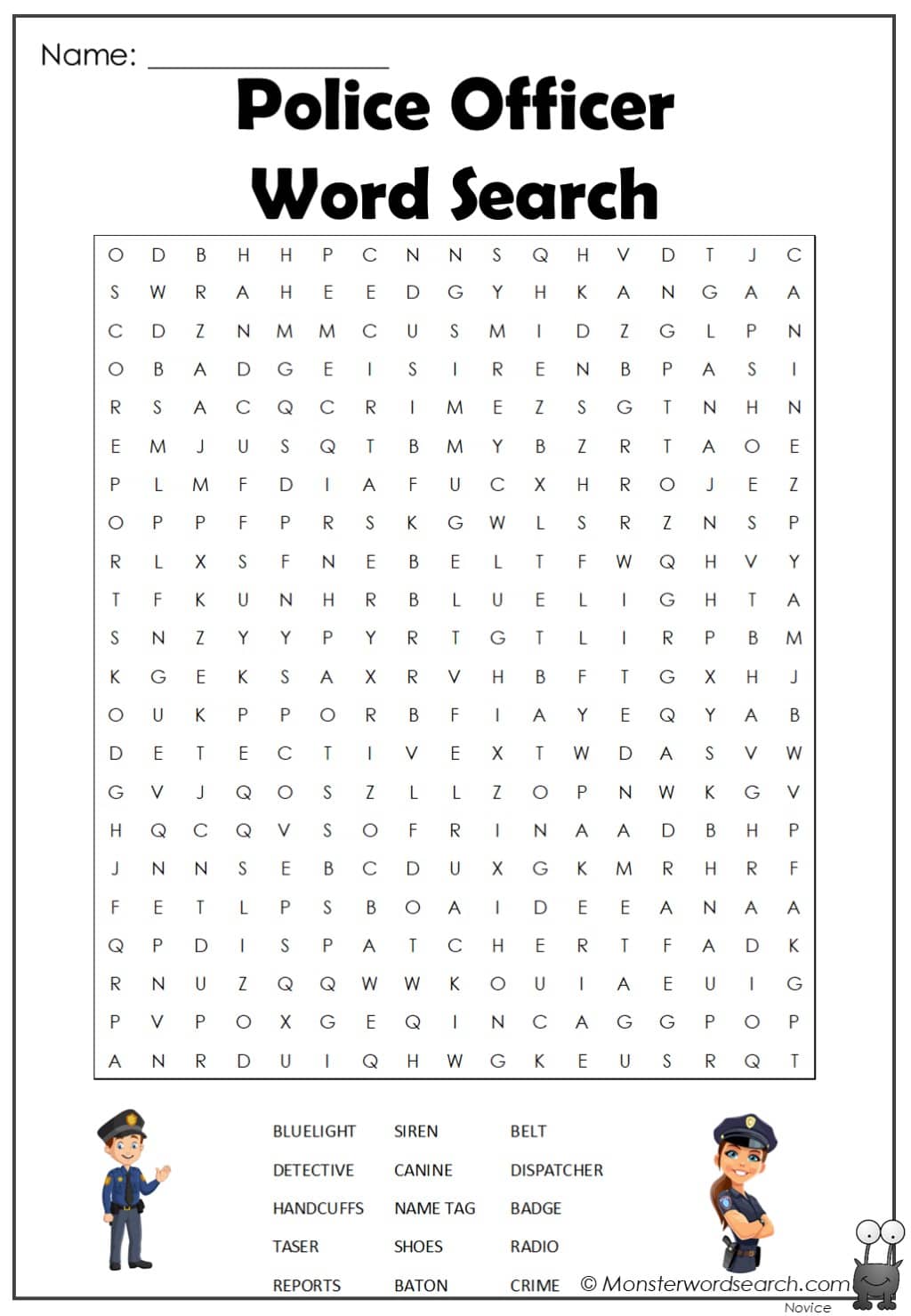 police officer word search - Monster Word Search