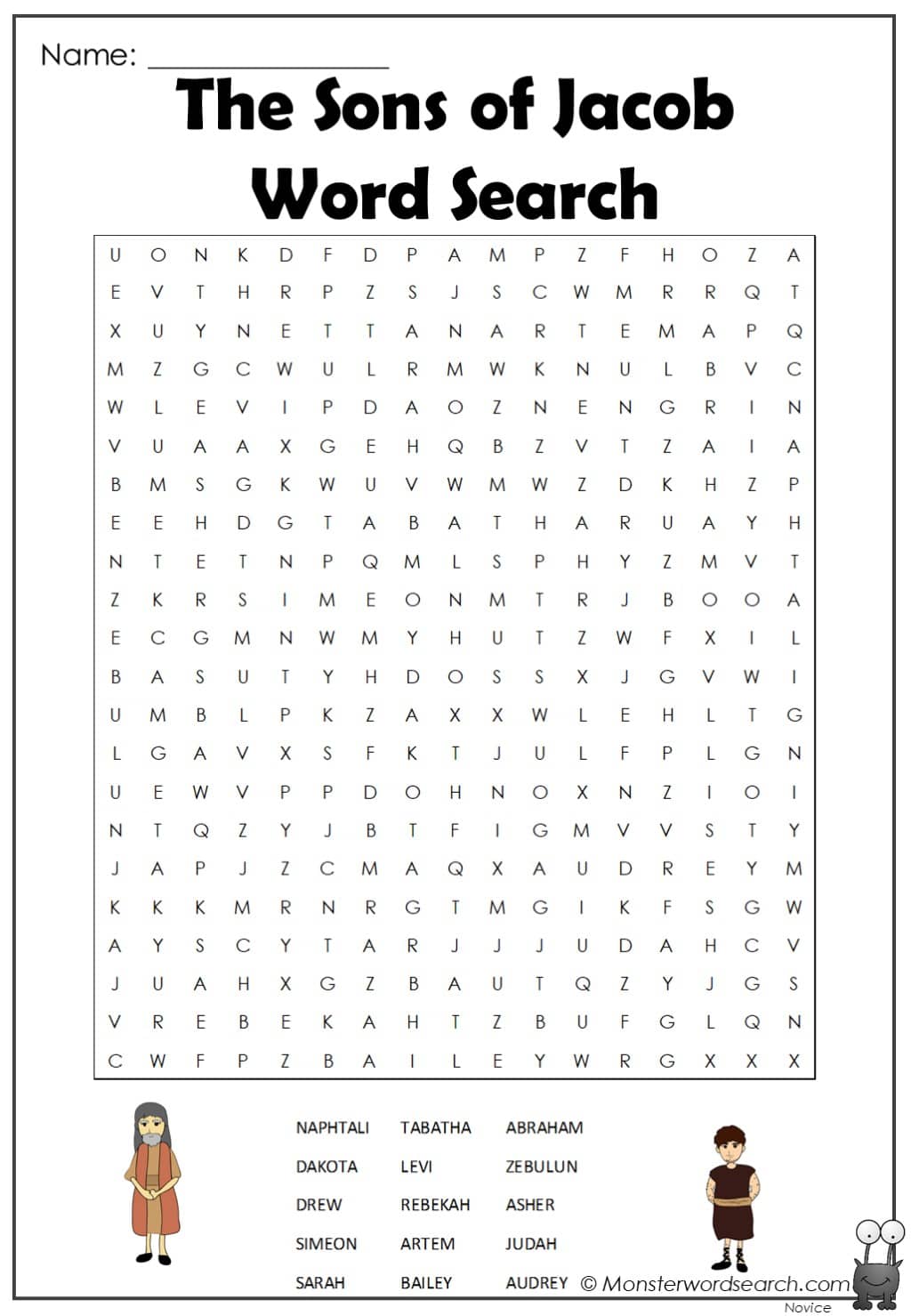 the sons of jacob word search - Monster Word Search