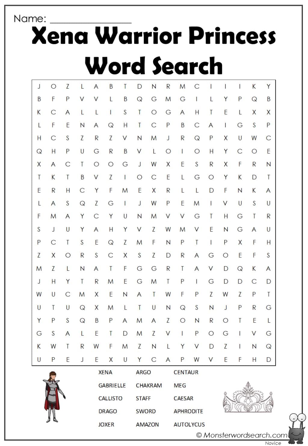 xena-warrior-princess-word-search-monster-word-search