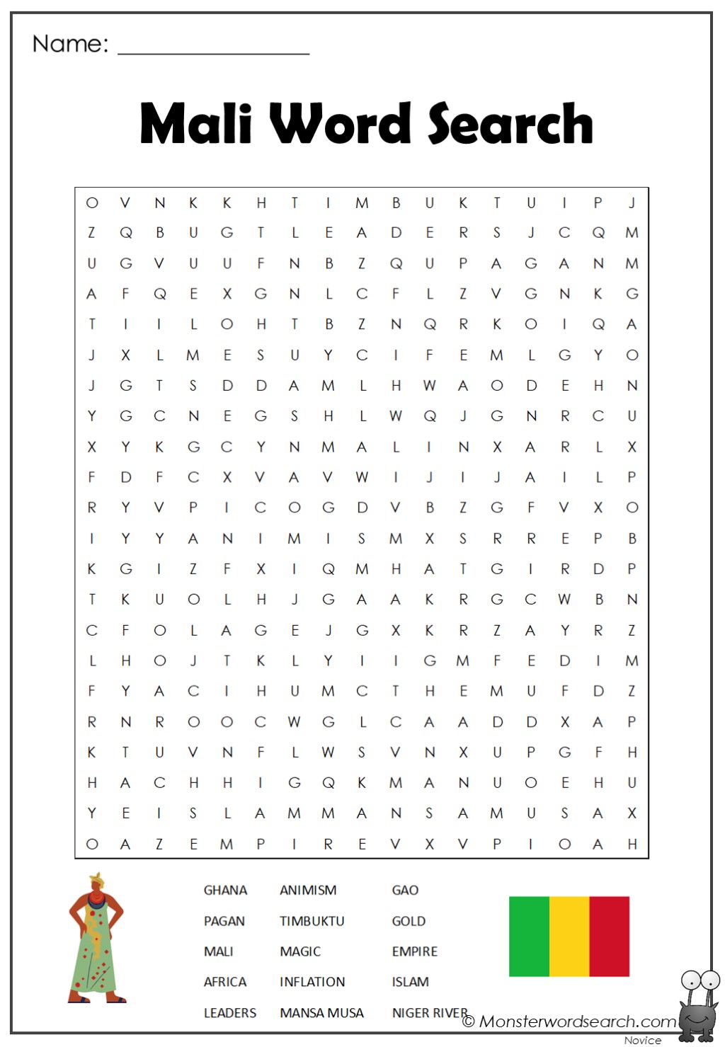 mali word search - Monster Word Search